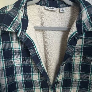L.L. Bean Blue and Green Plaid Sherpa Jacket